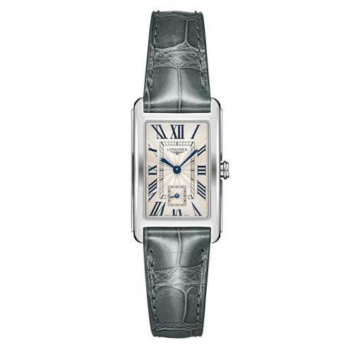 预定款1个月 LONGINES/浪琴 黛绰维纳系列 长方形石英表精钢表壳灰色鳄鱼皮表带男女同款表23.3 x 37 毫米L5.512.4.71.3（新品手表）