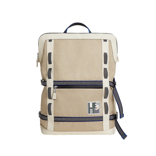 【新品包包】HERMES/爱马仕24新款 男士米白混色帆布制越野防水双肩包H0009077-00