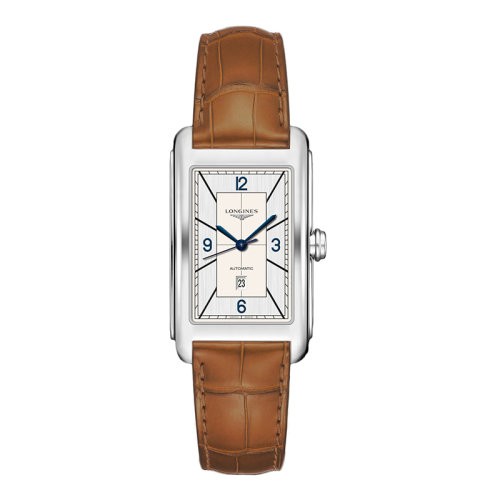 预订款1个月 LONGINES/浪琴 黛绰维纳系列 男女同款银色自动机械精钢表壳和鳄鱼皮表带腕表28.2X47毫米L5.767.4.73.3（新品手表）